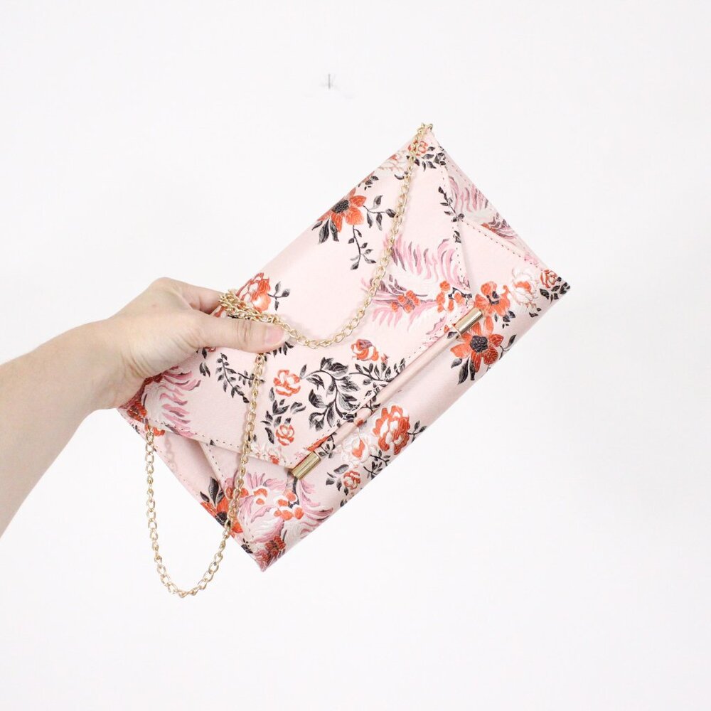 Floral Pink Chain Strap Clutch